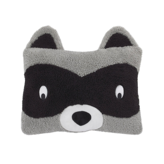 Raccoon Shaped Gray, Black and White Plush Sherpa Decorative Pillow