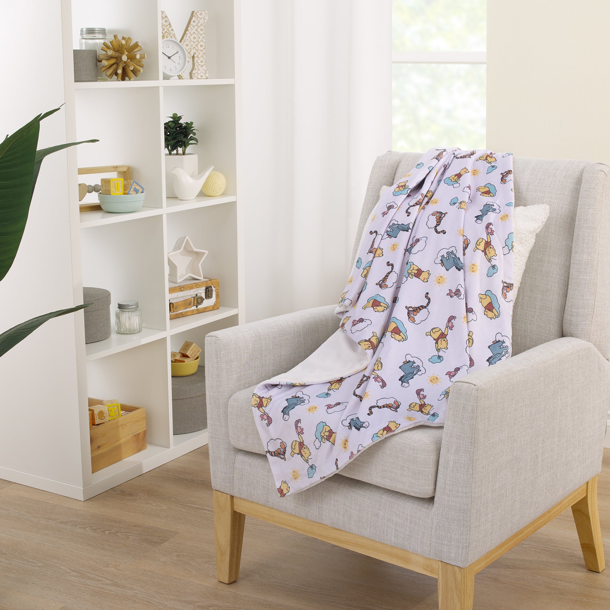 Winnie the Pooh So Loved Yellow, Aqua, and White Deluxe Reversible Super Soft Baby Blanket