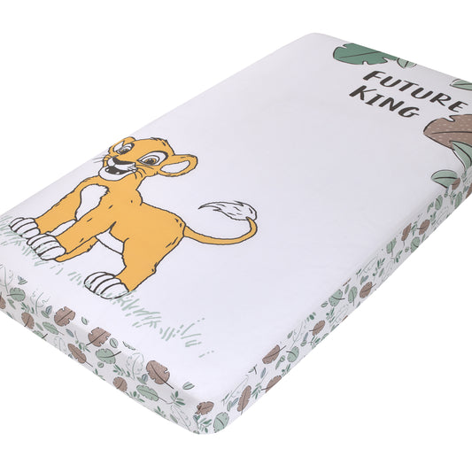 Disney Lion King Teal, Sage, White and Gold Simba Future King Cotton Photo Op Fitted Crib Sheet