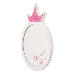 Disney Once Upon a Time Princess White Round Wooden Framed Wall Mirror with Pink Tiara