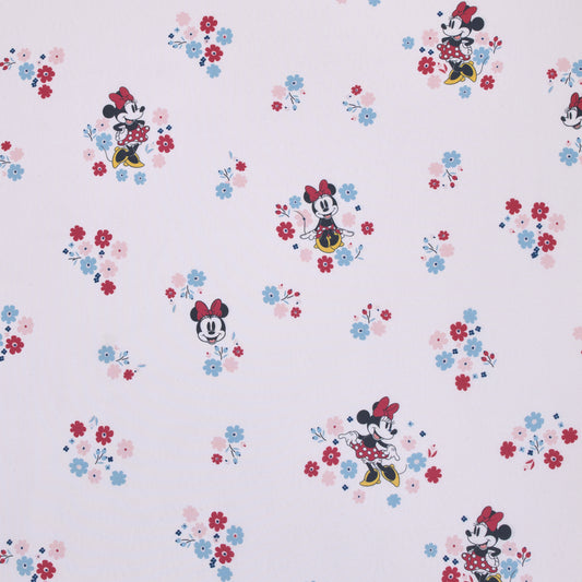 Disney Minnie Mouse - Pink, Blue and White Small Town Floral Nursery Fitted Crib Sheet