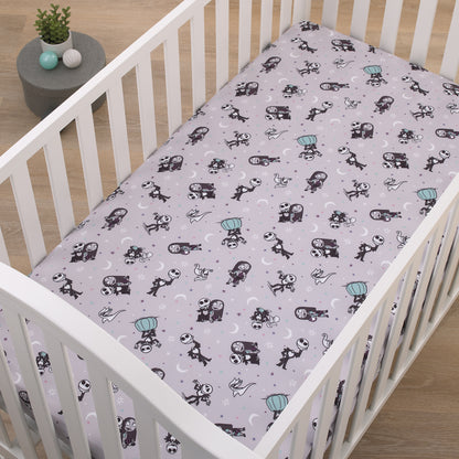 Disney Nightmare Before Christmas Gray, Black, White, and Blue, Jack Skellington Super Soft Nursery Fitted Mini Crib Sheet