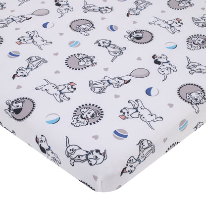 Disney 101 Dalmatians Gray, Black, White, and Blue Puppies Super Soft Nursery Fitted Mini Crib Sheet