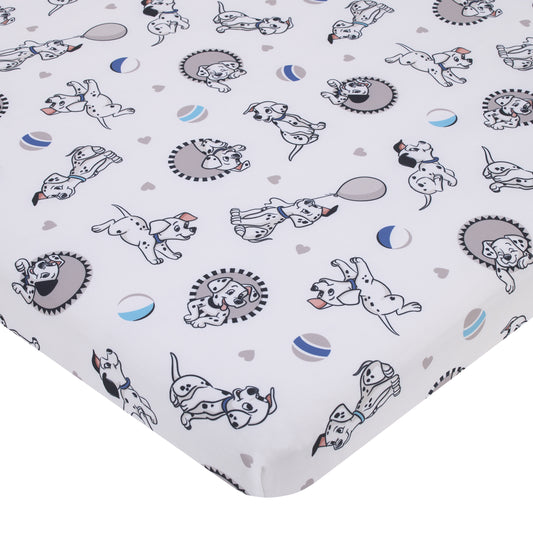 101 Dalmatians Gray, Black, White, and Blue Puppies Super Soft Nursery Fitted Mini Crib Sheet