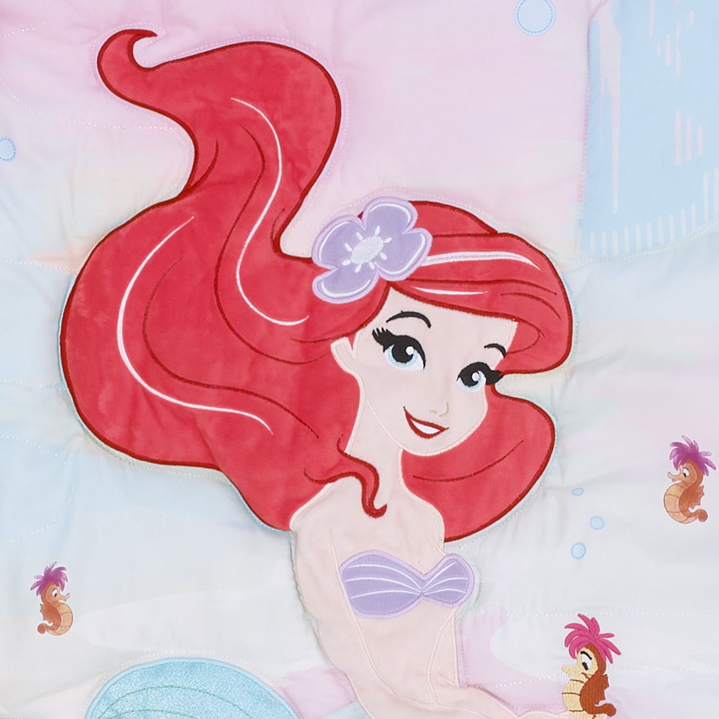 Disney Ariel Watercolor Wishes Aqua, Pink and White 3 Piece Nursery Crib Bedding Set - Comforter, 100% Cotton Fitted Crib Sheet and Crib Skirt