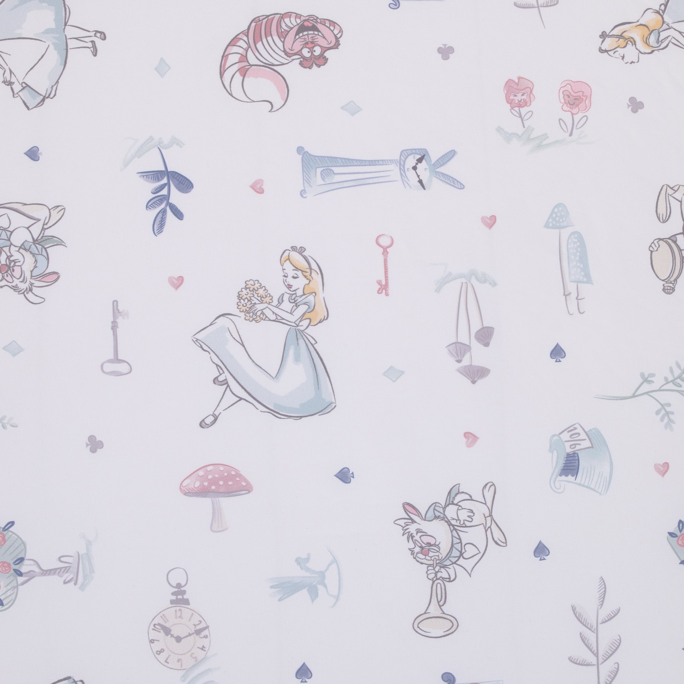 Disney Alice in Wonderland Light Blue Pink and White Rabbit and Cheshire Cat Super Soft Nursery Fitted Mini Crib Sheet NoJo Baby