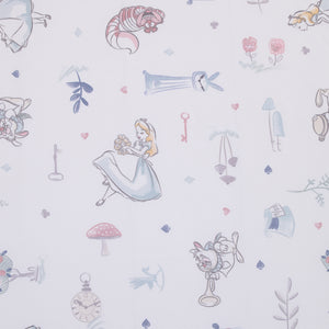 Disney Alice in Wonderland Light Blue, Pink, and White, Rabbit, and Cheshire Cat Super Soft Nursery Fitted Mini Crib Sheet