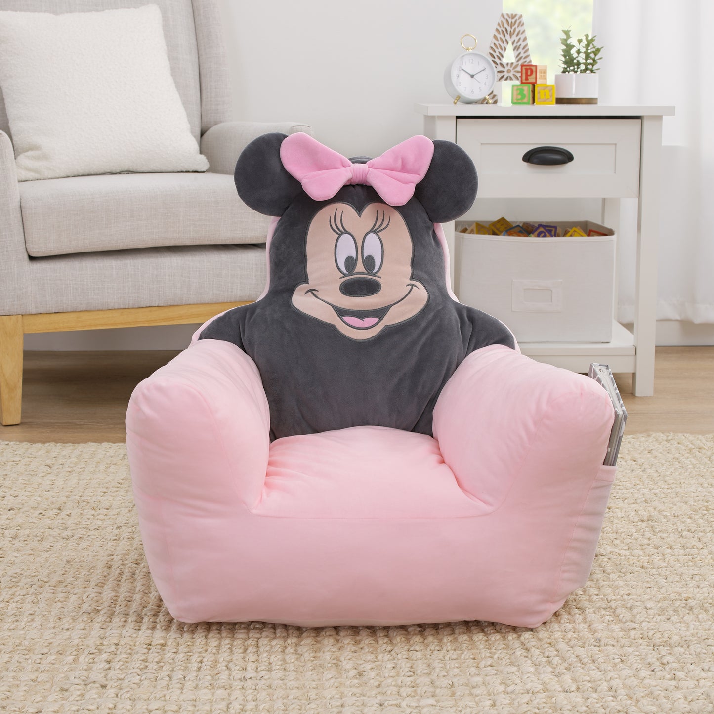 Disney Minnie Mouse Shaped Pink, Black, and White Plush Chair