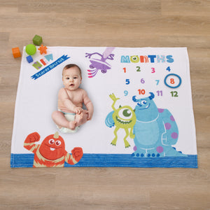 Disney Monsters, Inc. White, Blue, and Green, New Scarer Recruit Super Soft Photo Op Milestone Baby Blanket
