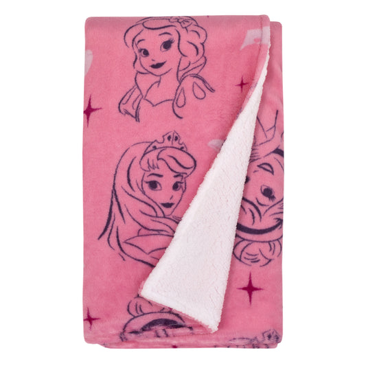 Disney Princess Pink and Purple Tiaras Super Soft Sherpa Baby Blanket