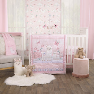 Little Love by NoJo Sweet Llama and Butterflies Floral Pink and White Super Soft Fitted Crib Sheet