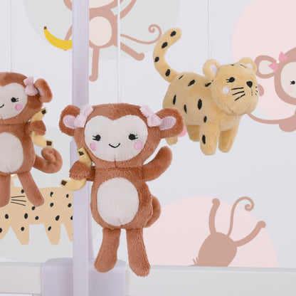 Little Love by NoJo Sweet Jungle Friends Pink and Tan Plush Monkey and Cheetah Musical Mobile