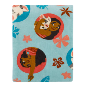 Moana Free as the Ocean Aqua, Orange, and White, Pua Pig, and Hei Hei Chicken Super Soft Toddler Blanket