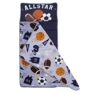 Everything Kids Sports Gray, Navy, Orange, and Brown Allstar Toddler Nap Mat