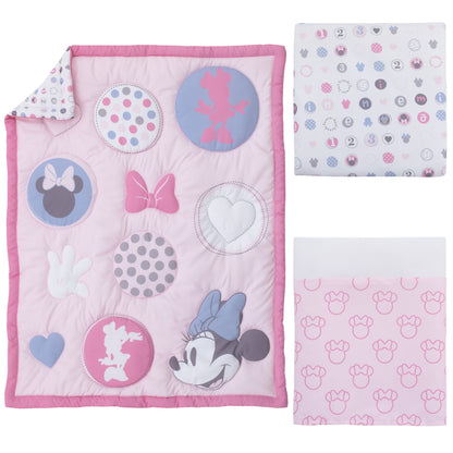 Disney Minnie Mouse Pretty in Pink 3 Piece Nursery Crib Bedding Set