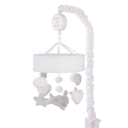 Ever & Ever Bunny Star Gray, White, and Ivory Plush Bunnies, Stars, and Hearts Musical Mobile