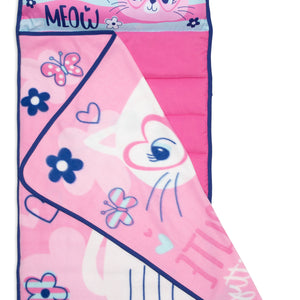NoJo Cute Kitty Toddler Nap Mat - Includes Attached Pillow and Fleece Blanket