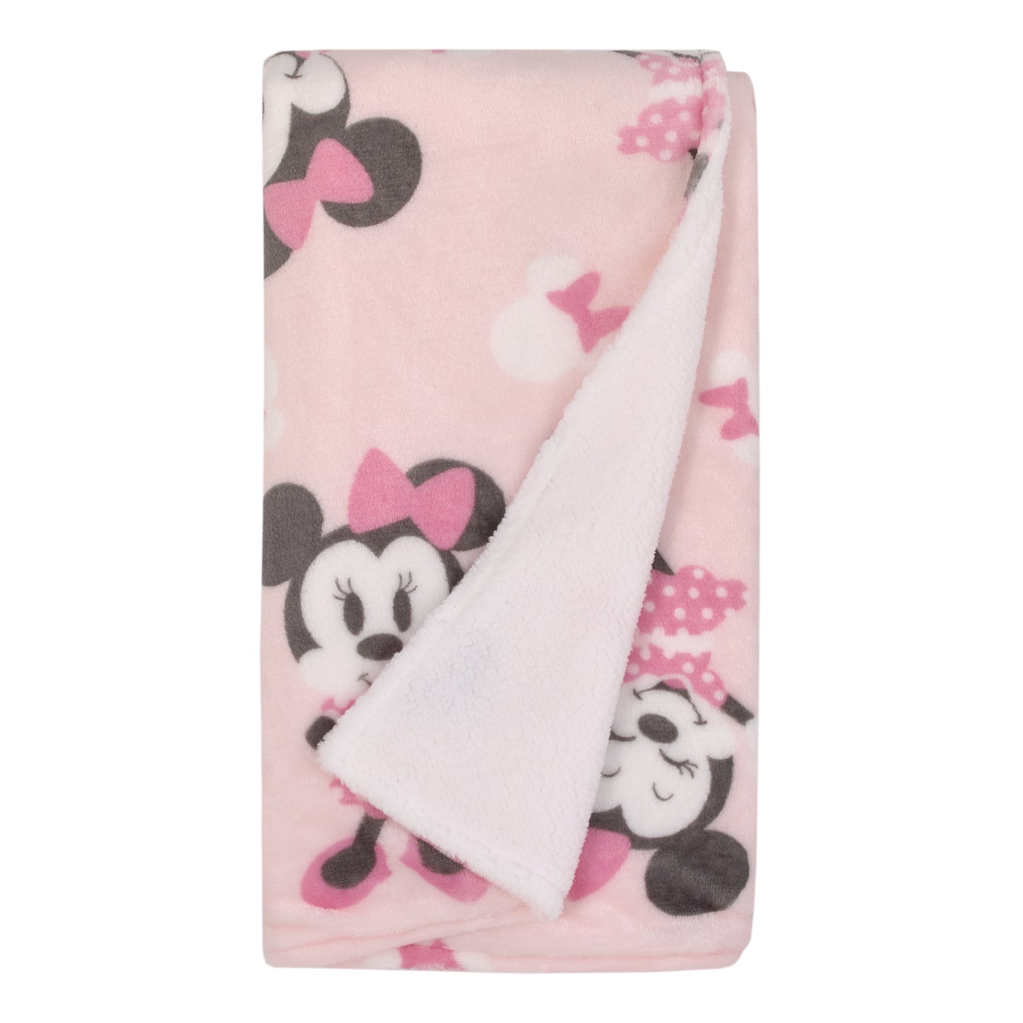 Disney Minnie Mouse Pink, White and Black Bows Super Soft Sherpa Baby Blanket