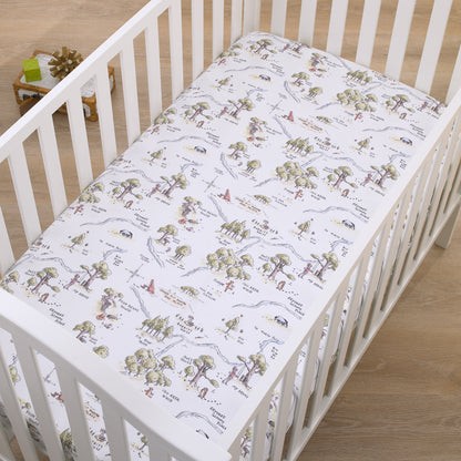 Disney Classic Winnie the Pooh Sage, Tan, and White, Map of 100 Acre Woods Super Soft Nursery Fitted Mini Crib Sheet