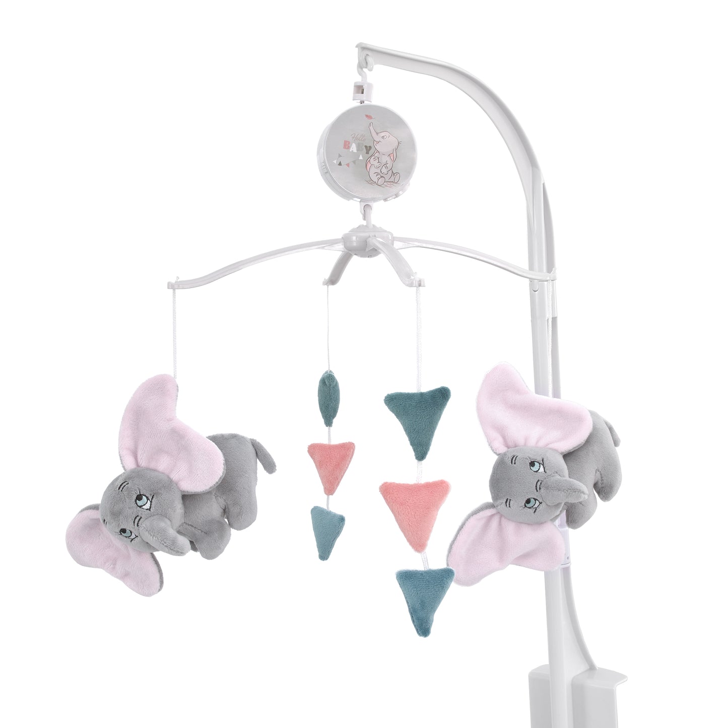 Disney Dumbo Hello Baby Grey, White, Rose and Teal Circus Banner Musical Mobile