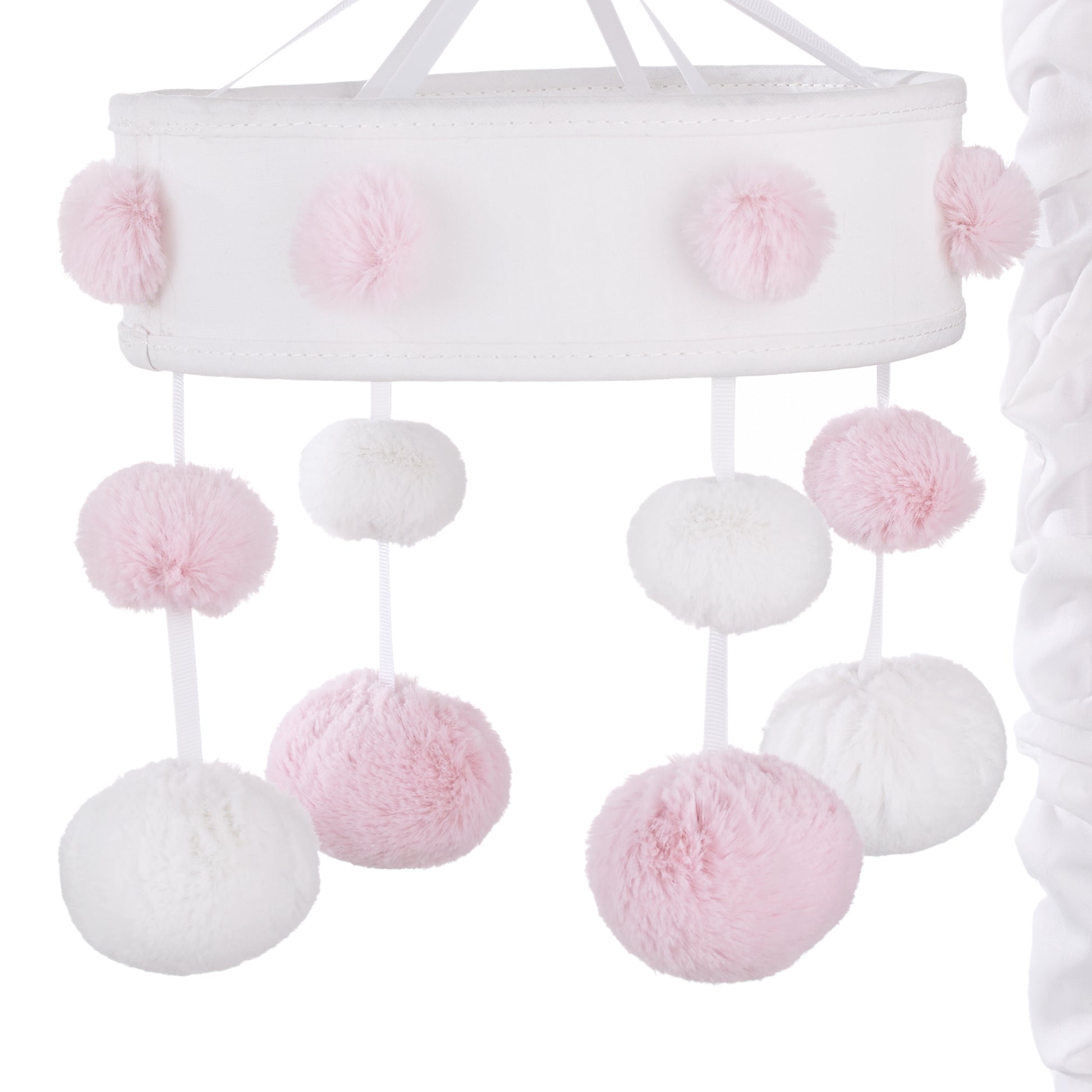 Ever & Ever Pom Pom Pink and White Plush Pom Poms Musical Mobile