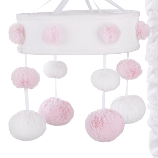 Ever & Ever Pom Pom Pink and White Plush Pom Poms Musical Mobile