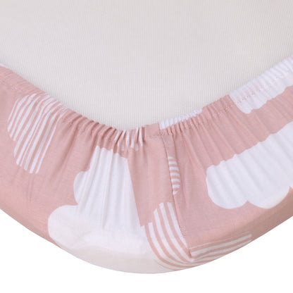 Skip Hop Cozy-Up 2-in-1 Bedside Sleeper Pink and White Clouds 100% Cotton Fitted Bassinet Sheet