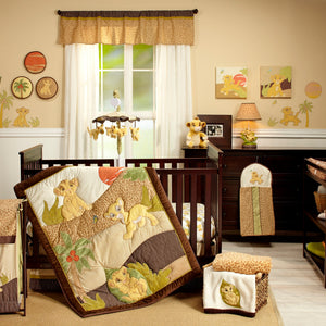 NoJo Disney Lion King Simba's Wild Adventure 7 Piece Nursery Crib Bedding Set - Appliqued Comforter, 2 100% Cotton Fitted Crib Sheets, Crib Skirt with 16