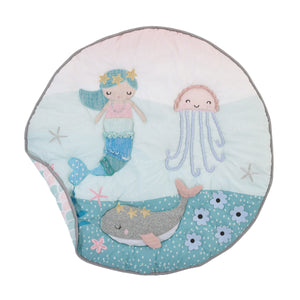 Sugar Reef Mermaid 4 Piece Nursery Crib Bedding Set - Appliqued Round Play Quilt, 100% Cotton Fitted Crib Sheet, Shirred Crib Skirt with 16