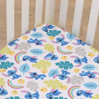 Disney Stitch Blue, Teal, Lime, and White Nursery Fitted Crib Sheet