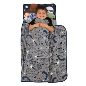 Star Wars Welcome to the Galaxy Navy and Gray Princess Leia, R2-D2, Chewbacca, Yoda, and Darth Vader Toddler Nap Mat