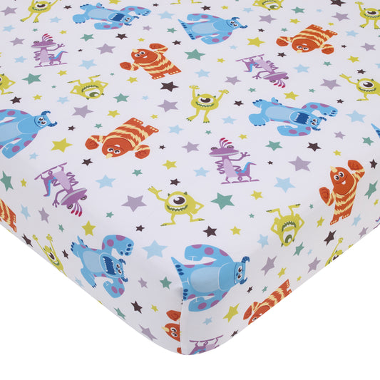 Disney Monsters Inc. Blue, Green, Orange and White, Sully and Mike Super Soft Nursery Fitted Crib Sheet