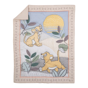 Disney Lion King Leader of the Pack Grey, Sage, Ivory and Yellow 3 Piece Nursery Crib Bedding Set - Comforter, Fitted Crib Sheet, and Crib Skirt