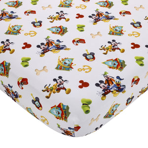 Disney Mickey Mouse Funhouse Crew Blue, Red and Yellow, Funny, Donald Duck, Goofy and Pluto 4 Piece Toddler Bed Set - Comforter, Fitted Bottom Sheet, Flat Top Sheet, and Reversible Pillowcase