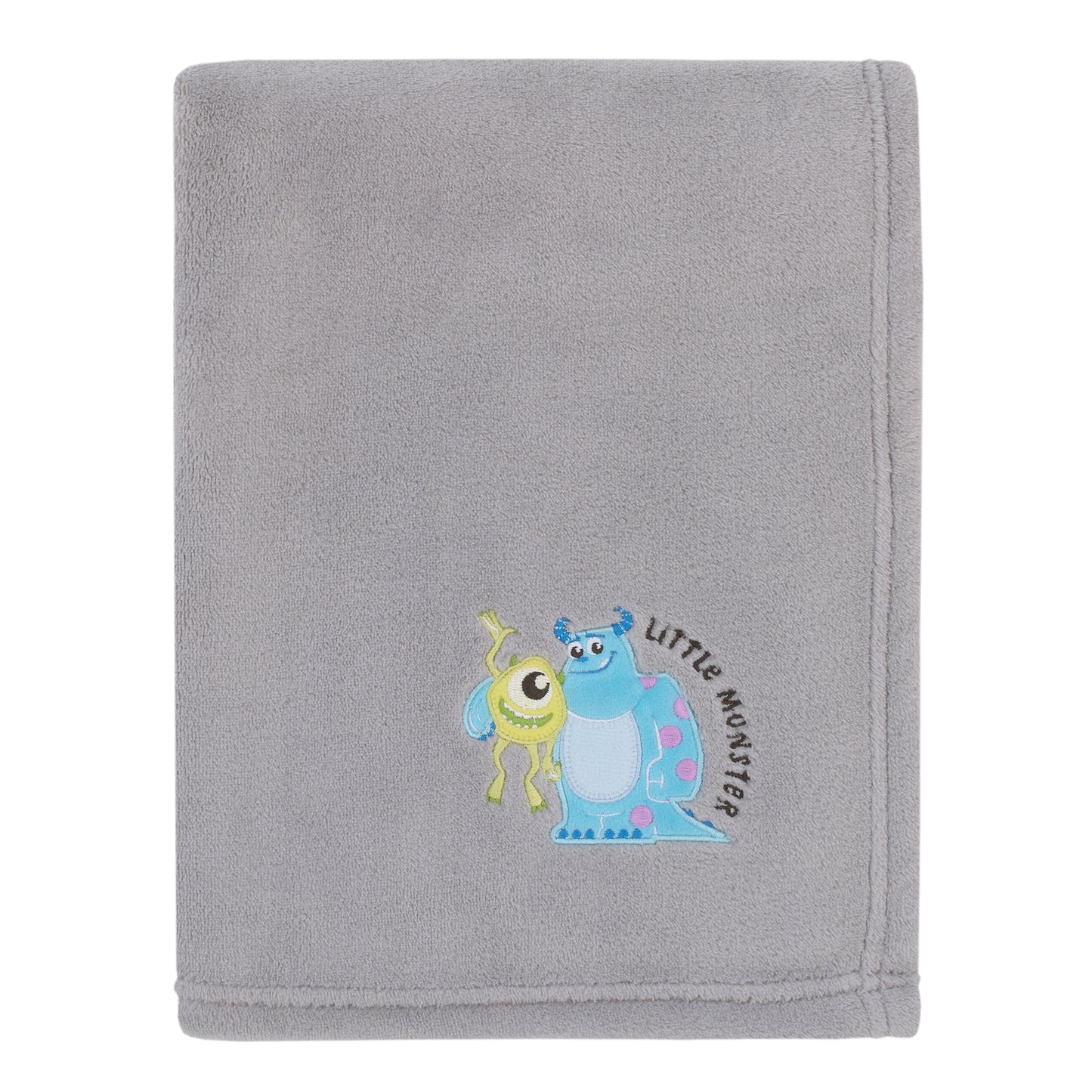 Disney Monsters, Inc. Cutest Little Monster Gray, Turquoise, and Green, Sully, and Mike Super Soft Appliqued Baby Blanket
