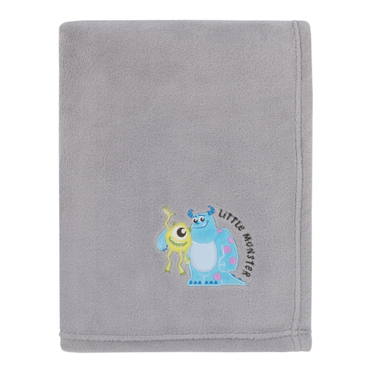 Disney Monsters, Inc. Cutest Little Monster Gray, Turquoise, and Green, Sully, and Mike Super Soft Appliqued Baby Blanket