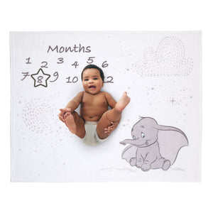 Disney Dumbo White and Grey Super Soft Milestone Baby Blanket