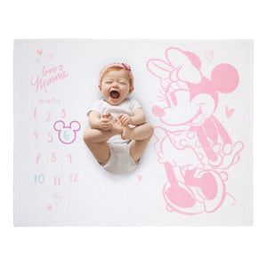 Disney Minnie Mouse White, Pink, and Aqua Super Soft Milestone Baby Blanket