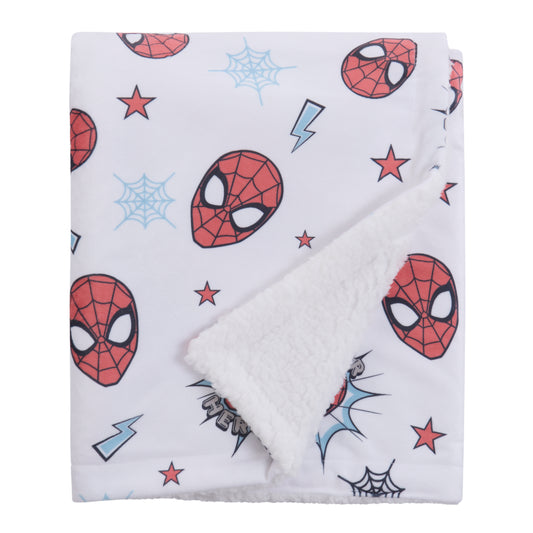 NoJo Marvel Spider-Man Super Hero Plush Sherpa Baby Blanket, Red, Gray, White