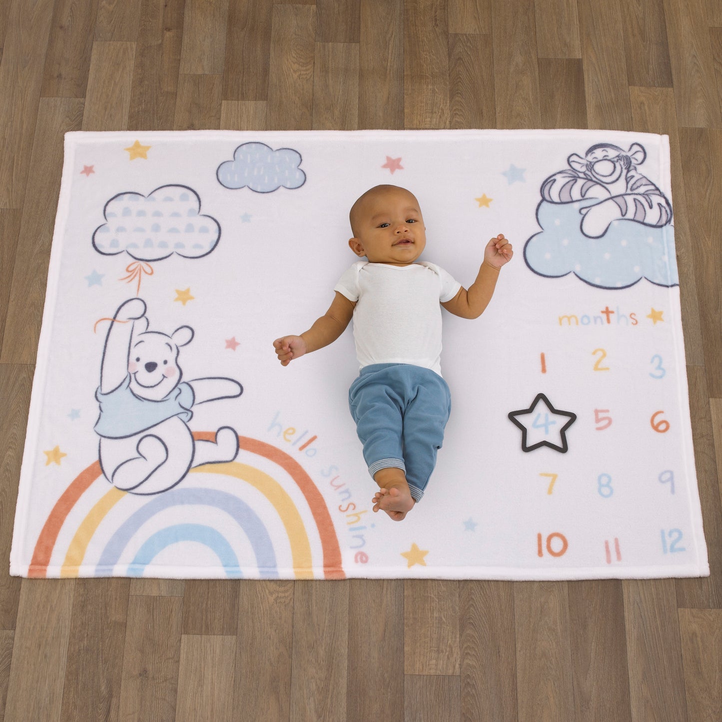 Disney Winnie The Pooh Multi Rainbow and White Super Soft Milestone Baby Blanket