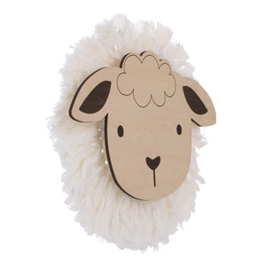 Little Love by NoJo Natural Wood Sheep Wall Decor with Ivory Yarn Wool