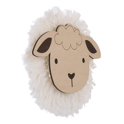 Little Love by NoJo Natural Wood Sheep Wall Décor with Ivory Yarn Wool