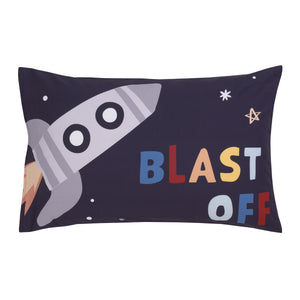 Everything Kids Solar System Navy, Orange, and Yellow Blast Off 4 Piece Toddler Bed Set - Comforter, Fitted Bottom Sheet, Flat Top Sheet, and Reversible Pillowcase