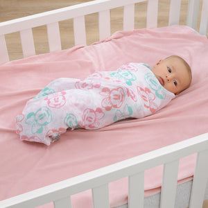 Disney Minnie Mouse Pink, Aqua, and White 3 Piece Muslin Swaddle Baby Blanket Set
