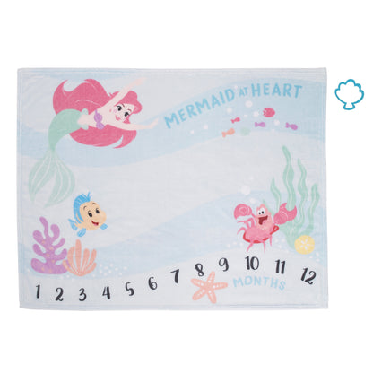 Disney The Little Mermaid Ariel, Aqua, Pink and Green, Super Soft Milestone Baby Blanket