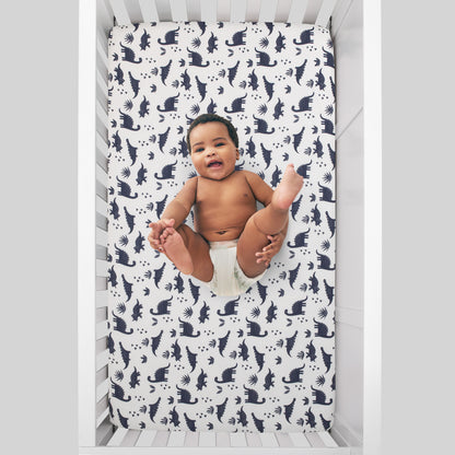 Carter's Dino Adventure Gray and Blue 3 Piece Crib Bedding Set - Comforter, Fitted Crib Sheet, and Crib Skirt
