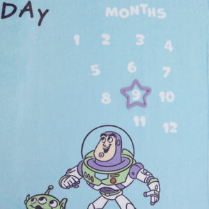 NoJo Disney Toy Story Play All Day Milestone Baby Blanket - Woody, Buzz, Rex and Alien, Blue and White