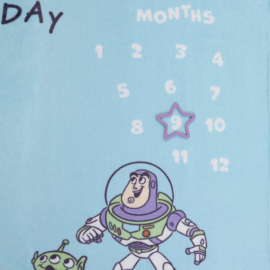 NoJo Disney Toy Story Play All Day Milestone Baby Blanket - Woody, Buzz, Rex and Alien, Blue and White