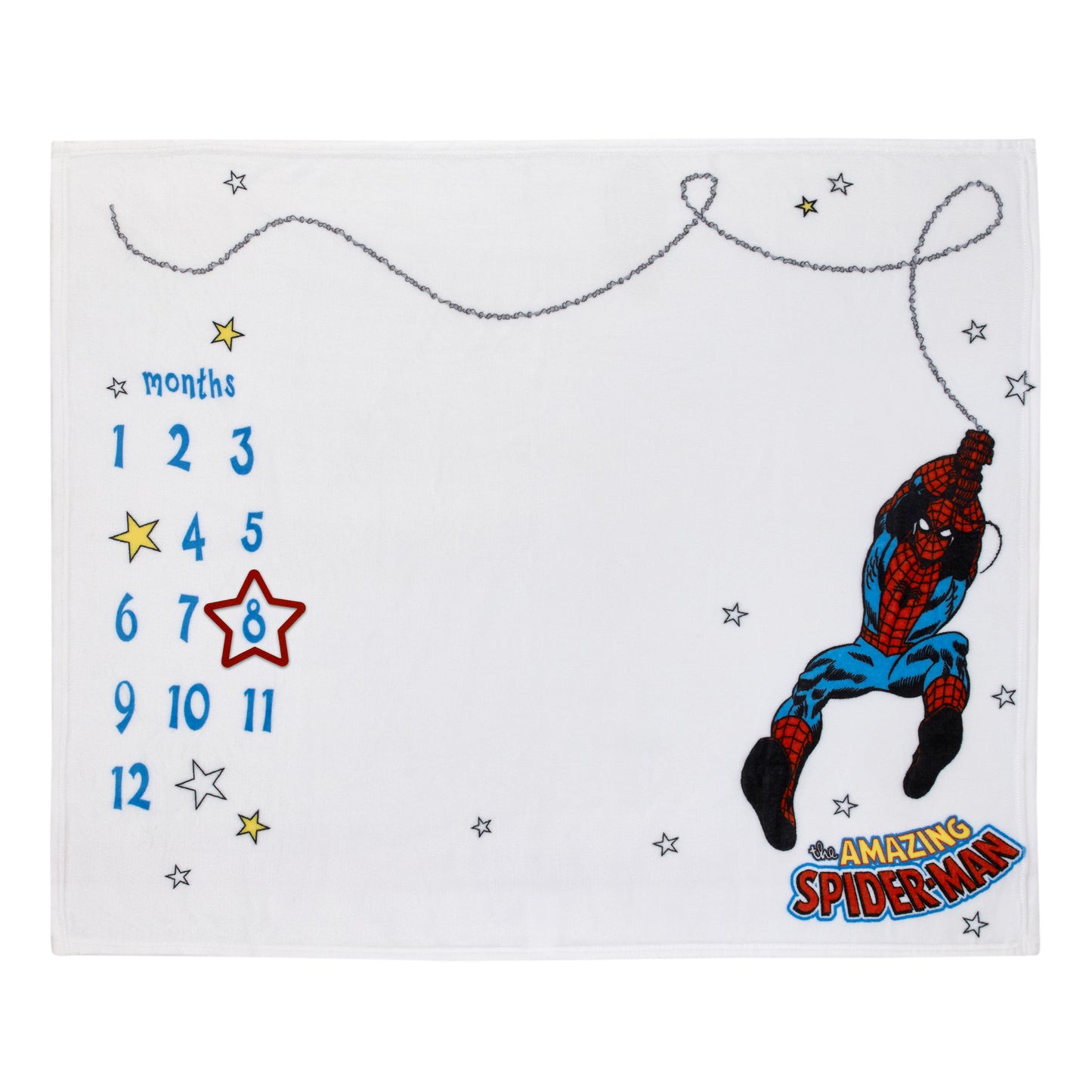 Marvel Amazing Spiderman Red, White, and Blue Super Soft Milestone Baby Blanket