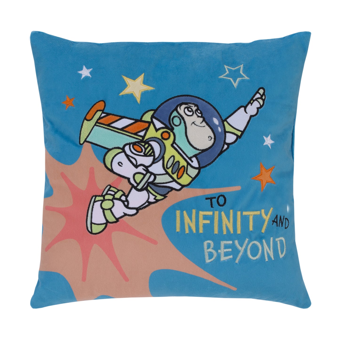 Disney Toy Story Buzz Lightyear Blue, Orange, and Green Blast Off To Infinity and Beyond Plush Decorative Pillow